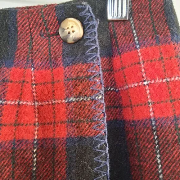 Vintage Marsh Landing Wool Plaid Red Navy Blue Wrap Skirt Size 10 Retro - Picture 5 of 13